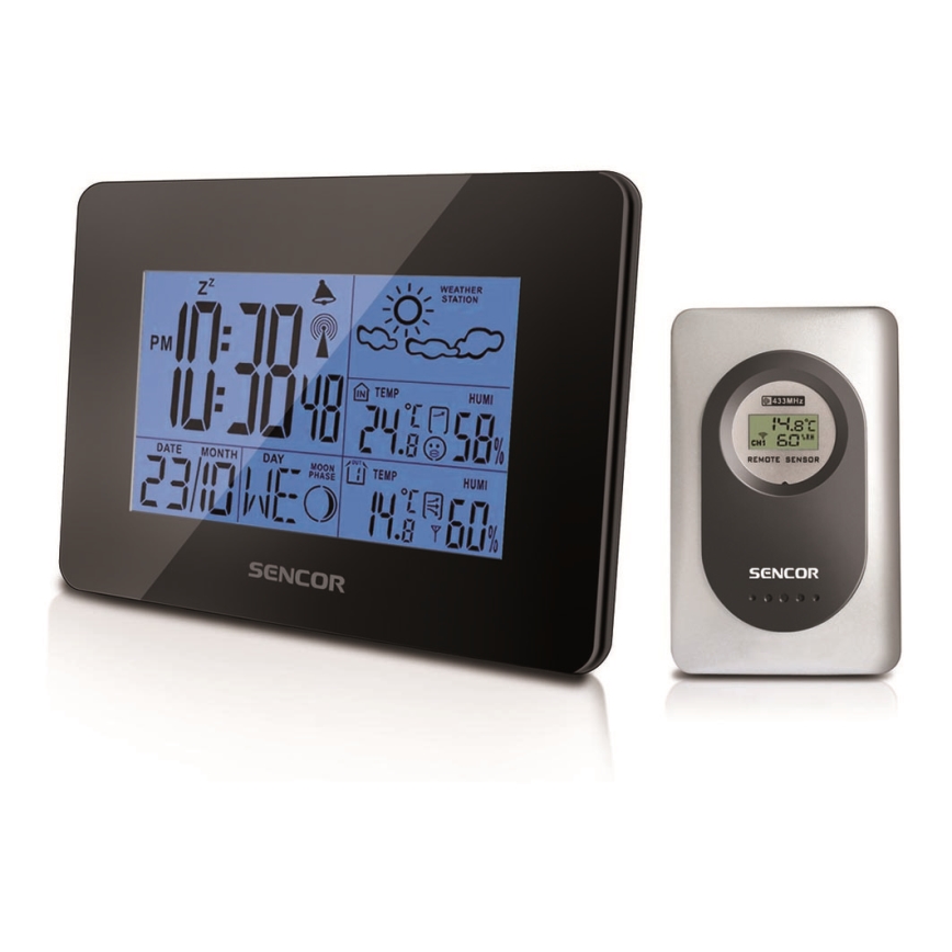 Sencor - Estação meteorológica com visor LCD e despertador 3xAA + 2xAAA preto