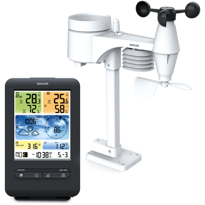 Sencor - Estação meteorológica profissional com ecrã LCD 1xCR2032 + 3xAA Wi-Fi