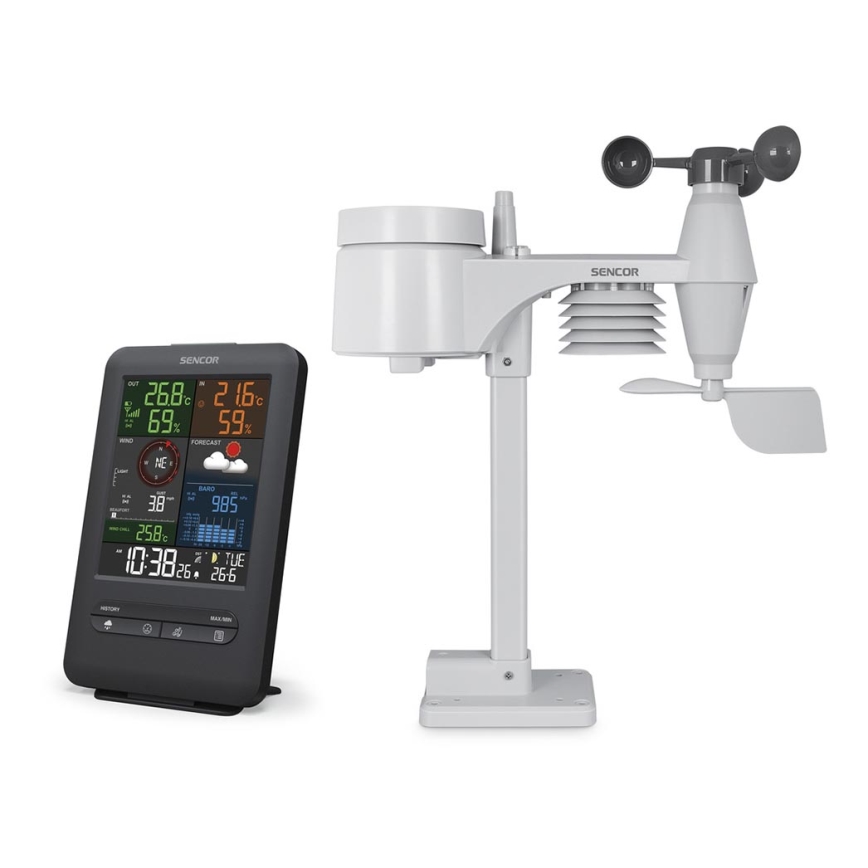 Sencor - Estação meteorológica profissional com ecrã LCD e despertador 1xCR2032 + 3xAA