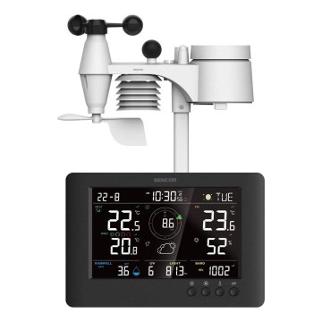Sencor - Estação meteorológica profissional com ecrã LCD e despertador 5V/1xCR2032 + 3xAA
