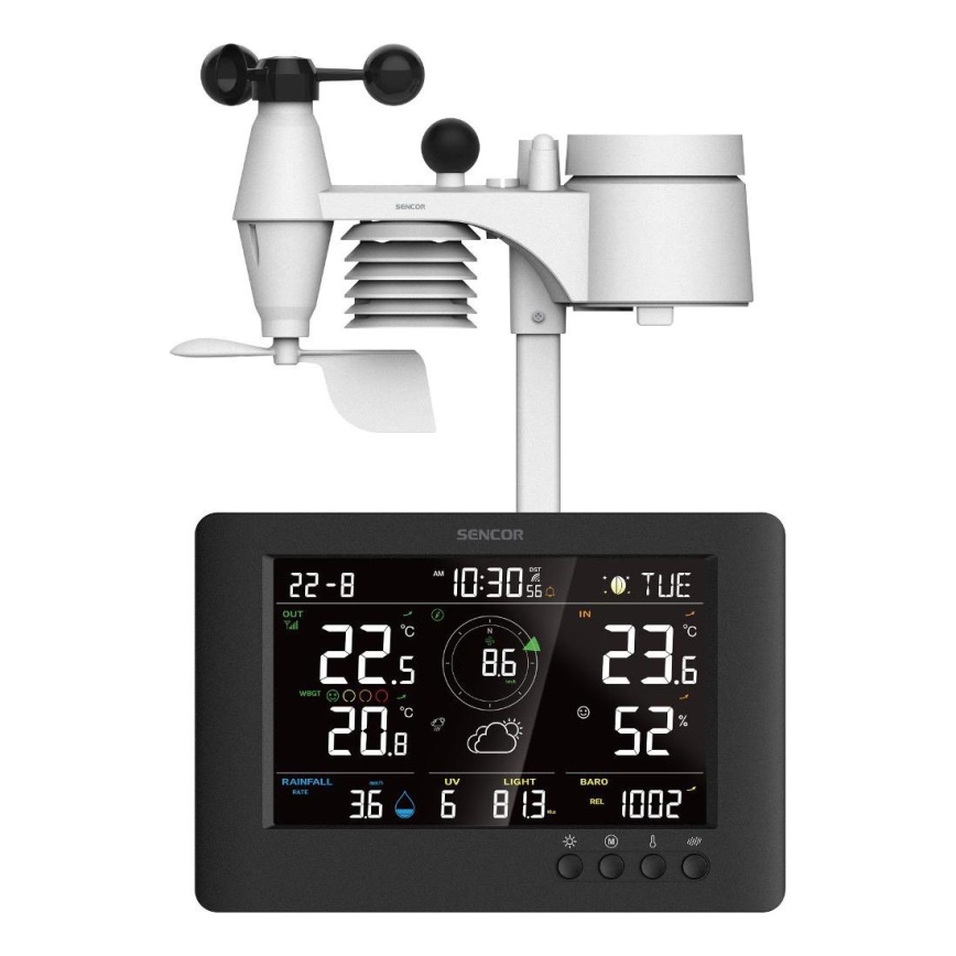 Sencor - Estação meteorológica profissional com ecrã LCD e despertador 5V/1xCR2032 + 3xAA