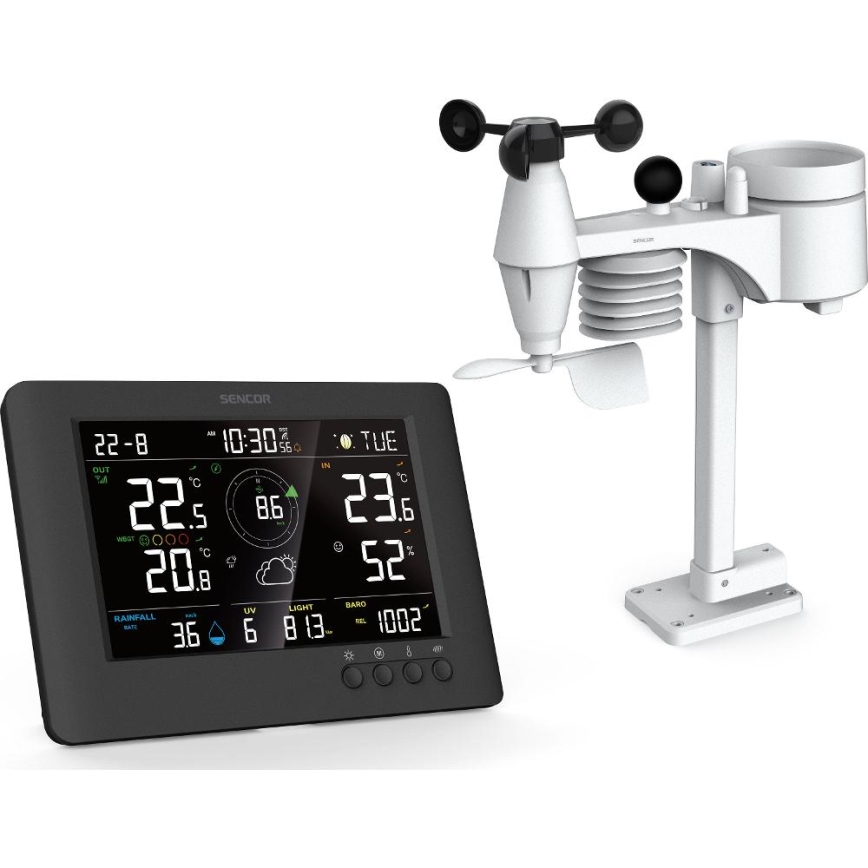 Sencor - Estação meteorológica profissional com ecrã LCD e despertador 5V/1xCR2032 + 3xAA