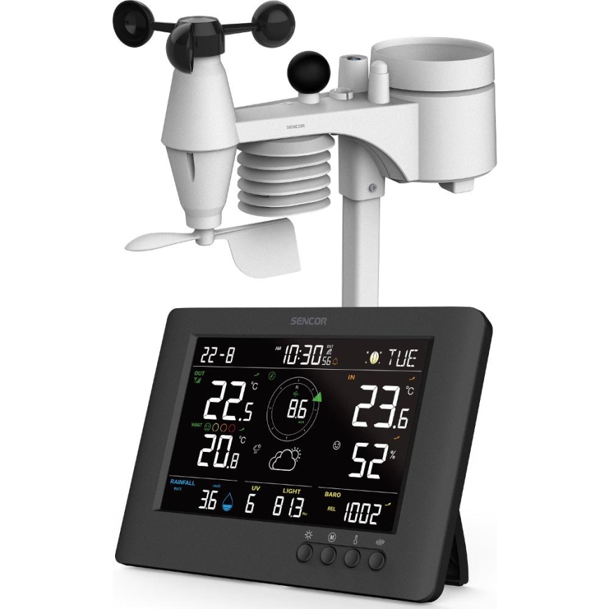 Sencor - Estação meteorológica profissional com ecrã LCD e despertador 5V/1xCR2032 + 3xAA