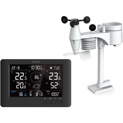 Sencor - Estação meteorológica profissional com ecrã LCD e despertador 5V/1xCR2032 + 3xAA