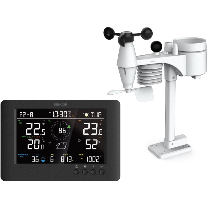 Sencor - Estação meteorológica profissional com ecrã LCD e despertador 5V/1xCR2032 + 3xAA