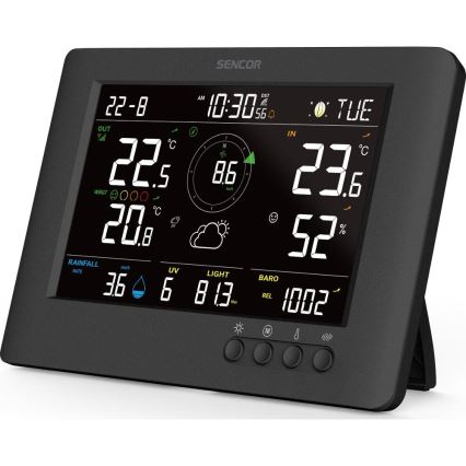 Sencor - Estação meteorológica profissional com ecrã LCD e despertador 5V/1xCR2032 + 3xAA