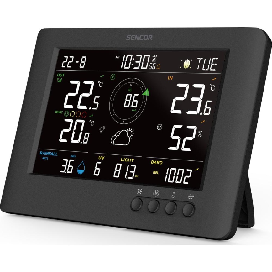 Sencor - Estação meteorológica profissional com ecrã LCD e despertador 5V/1xCR2032 + 3xAA