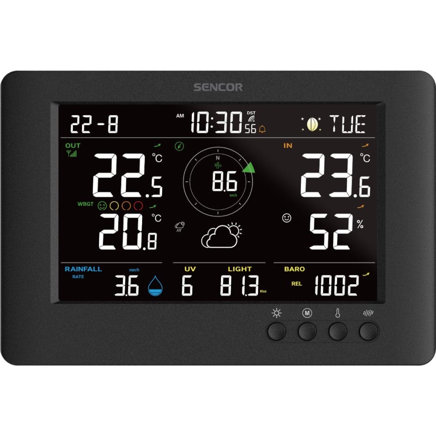 Sencor - Estação meteorológica profissional com ecrã LCD e despertador 5V/1xCR2032 + 3xAA