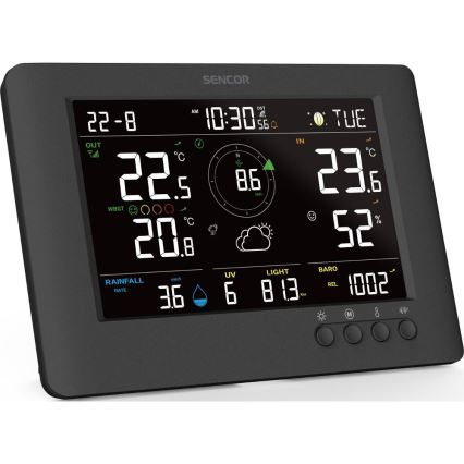 Sencor - Estação meteorológica profissional com ecrã LCD e despertador 5V/1xCR2032 + 3xAA