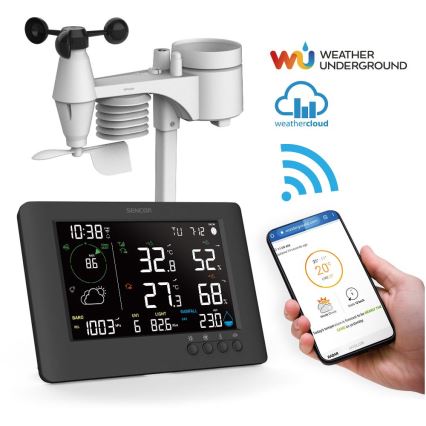 Sencor - Estação meteorológica profissional com ecrã LCD e despertador 5V/1xCR2032 + 3xAA Wi-Fi