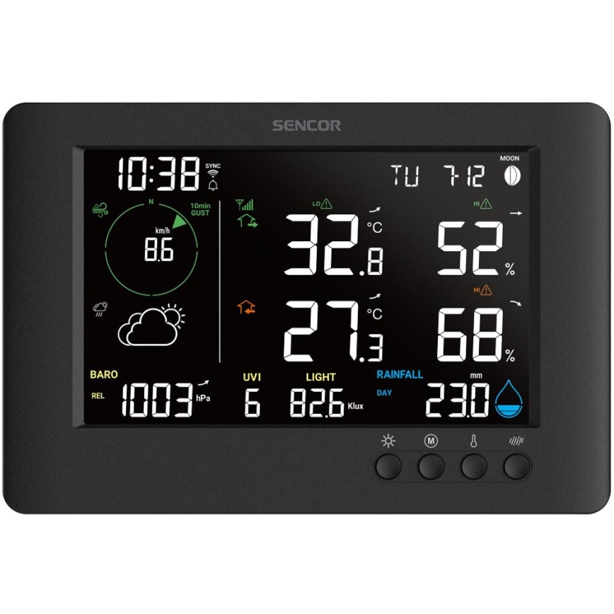 Sencor - Estação meteorológica profissional com ecrã LCD e despertador 5V/1xCR2032 + 3xAA Wi-Fi
