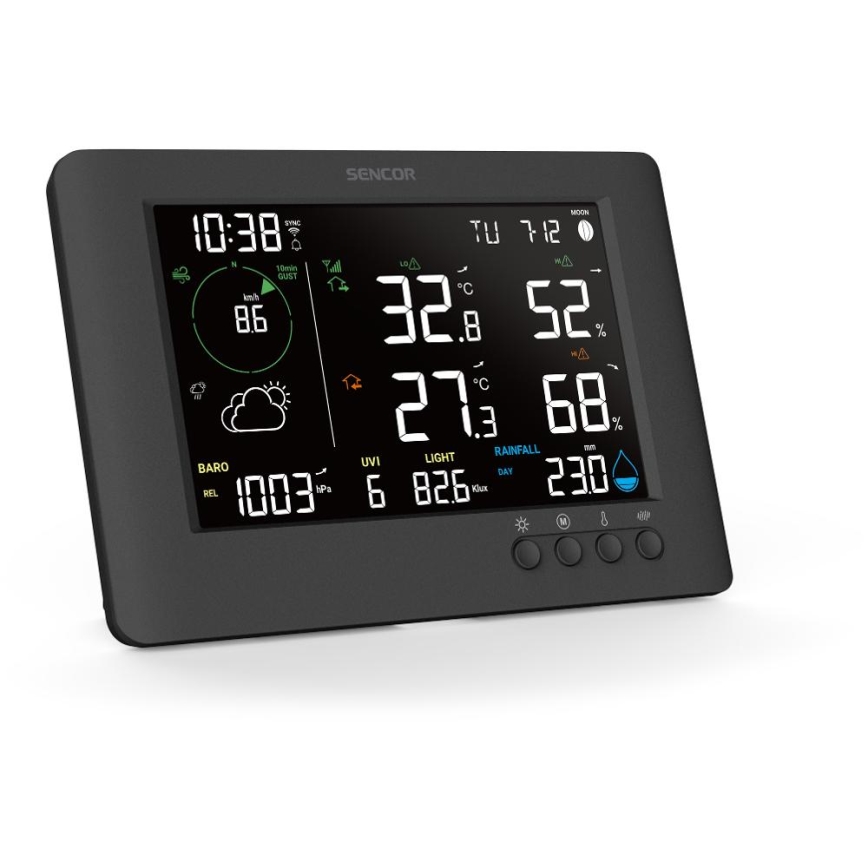 Sencor - Estação meteorológica profissional com ecrã LCD e despertador 5V/1xCR2032 + 3xAA Wi-Fi