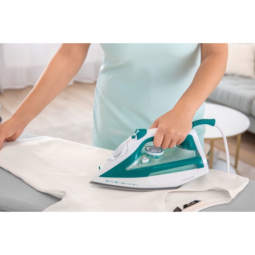 Sencor - Ferro a vapor 2600W/230V turquesa/branco