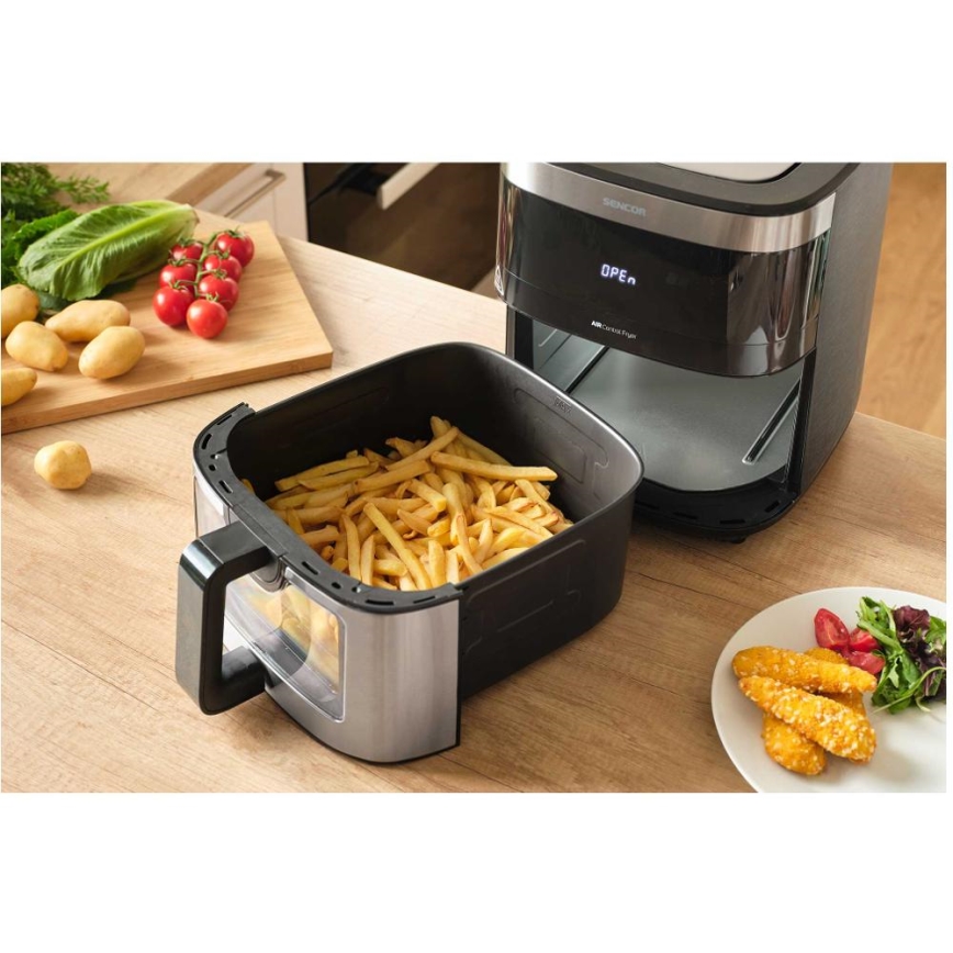 Sencor - Fritadeira elétrica de ar quente 9 l 1700W/230V preta/cromado fosco