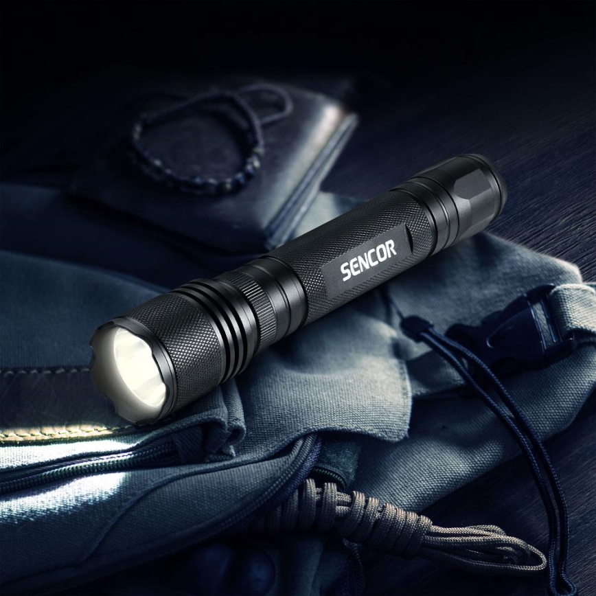 Sencor - Lanterna de alumínio LED LED/5W/6xAAA IP44 preto