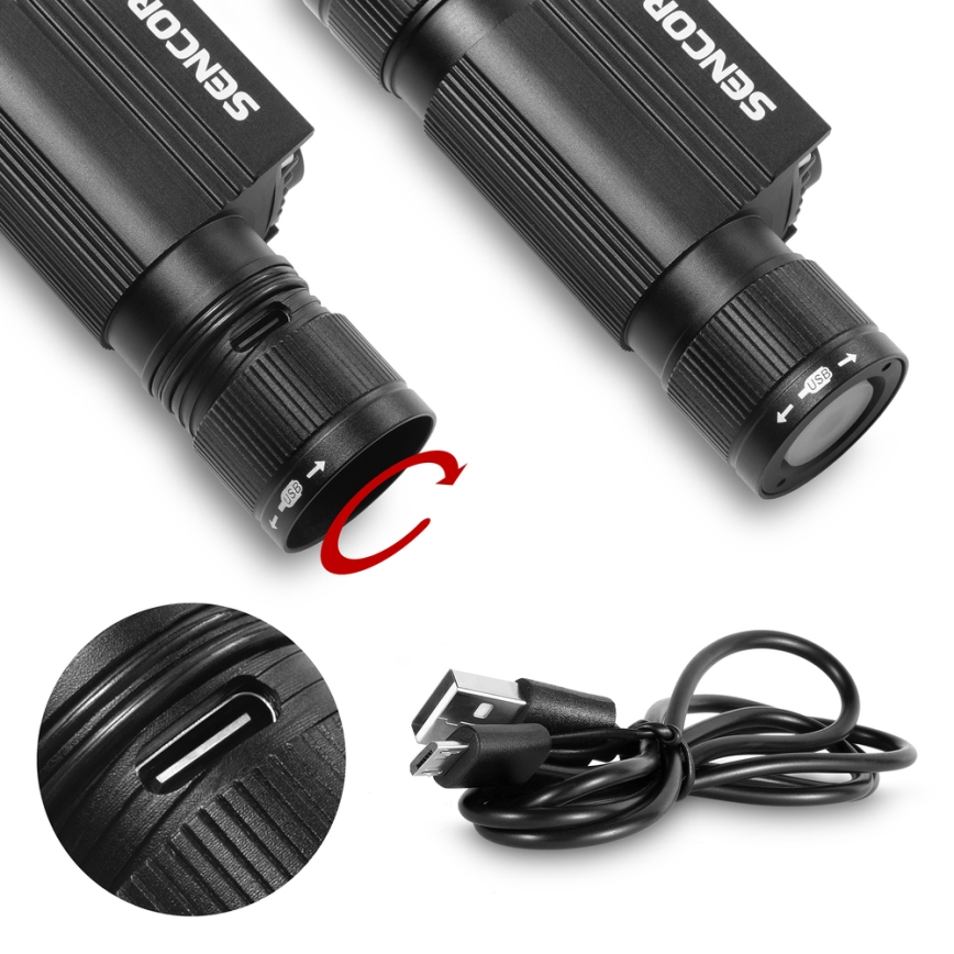 Sencor - Lanterna de cabeça recarregável LED de alumínio LED/5W/2600 mAh IP65