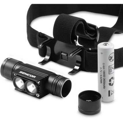 Sencor - Lanterna de cabeça recarregável LED de alumínio LED/5W/2600 mAh IP65