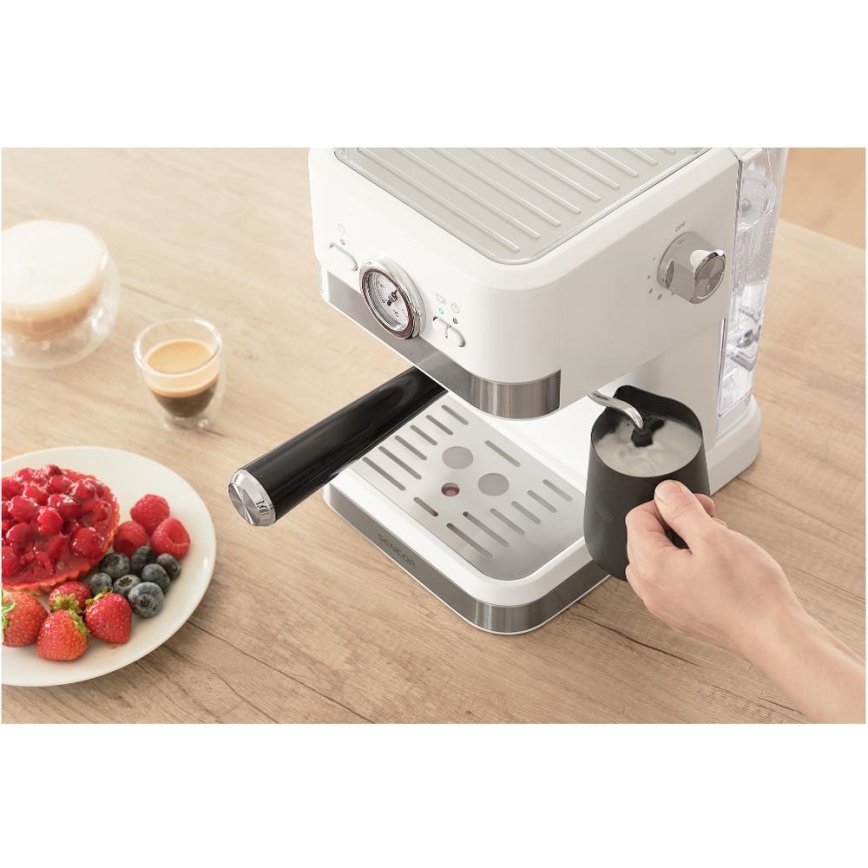 Sencor - Máquina de café com manivela espresso 1050W/230V branco/cromado mate