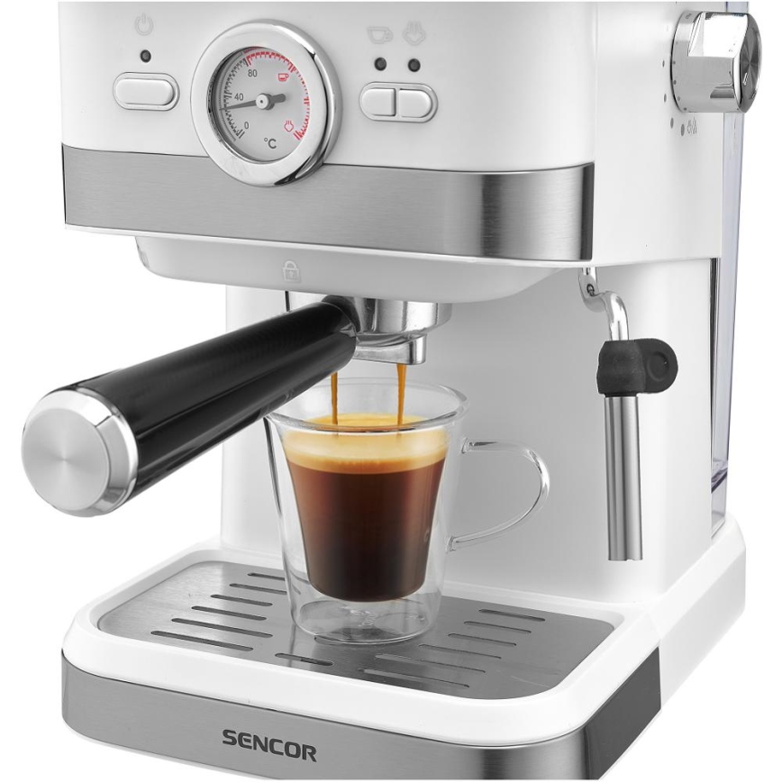 Sencor - Máquina de café com manivela espresso 1050W/230V branco/cromado mate