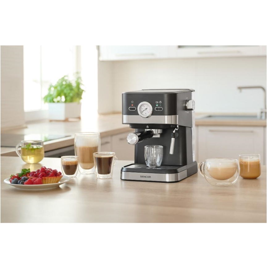 Sencor - Máquina de café com manivela espresso 1050W/230V preto/cromado mate