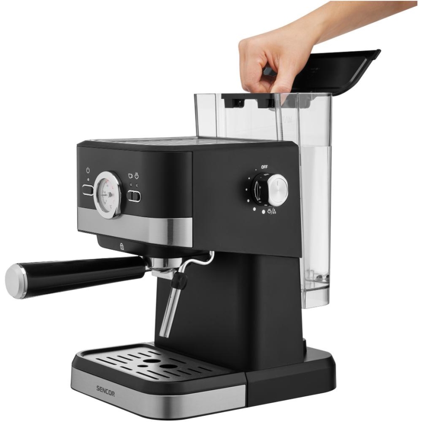 Sencor - Máquina de café com manivela espresso 1050W/230V preto/cromado mate