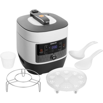 Sencor - Panela de pressão elétrica multifuncional 5,5 l 1000W/230V branco/preto