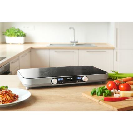 Sencor - Placa vitrocerâmica de 2 bicos com visor LCD 3500W/230V