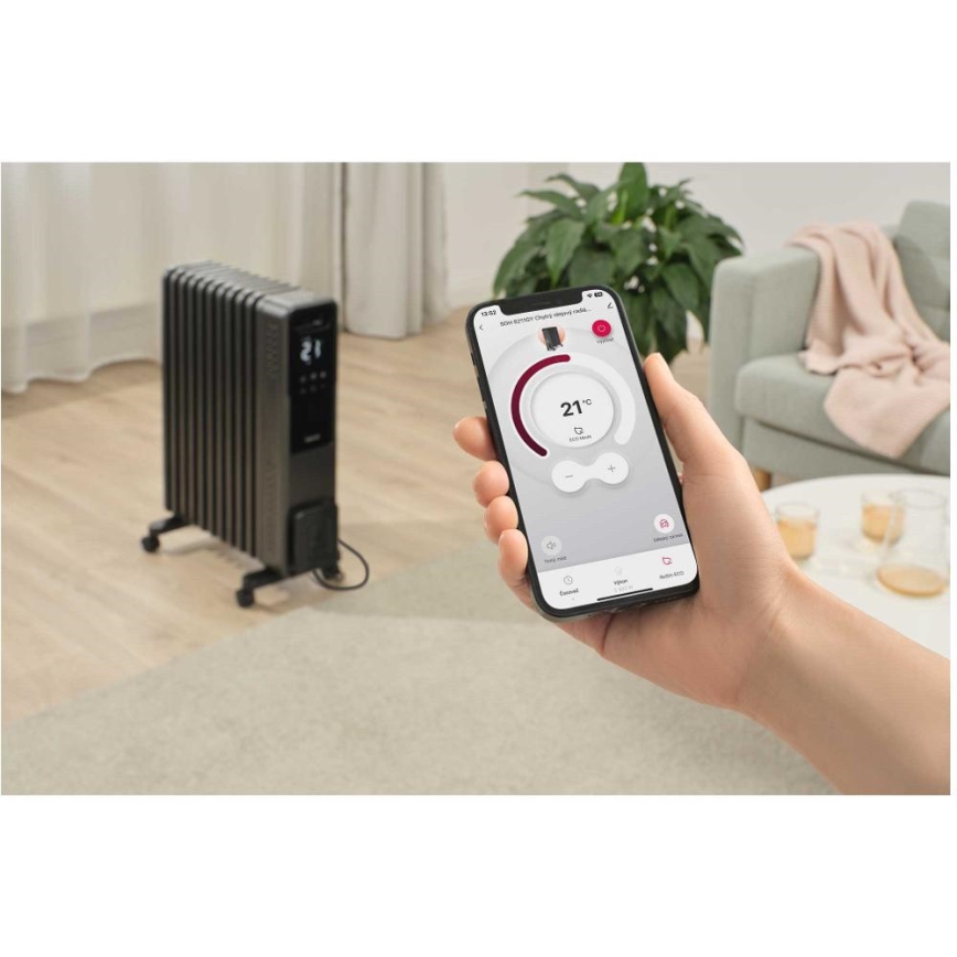 Sencor - Radiador a óleo com 11 aletas, 1000/1200/2400 W, 230 V, Wi-Fi, preto
