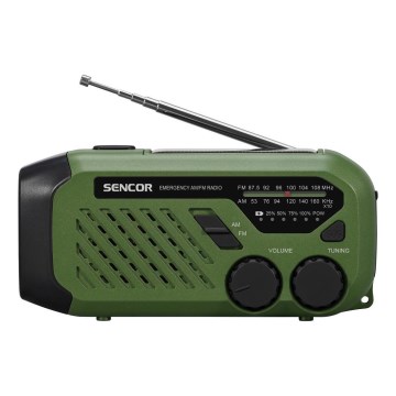 Sencor - Rádio de campismo com painel solar e Lanterna LED com gancho e íman 5V/2000 mAh IPX4 verde
