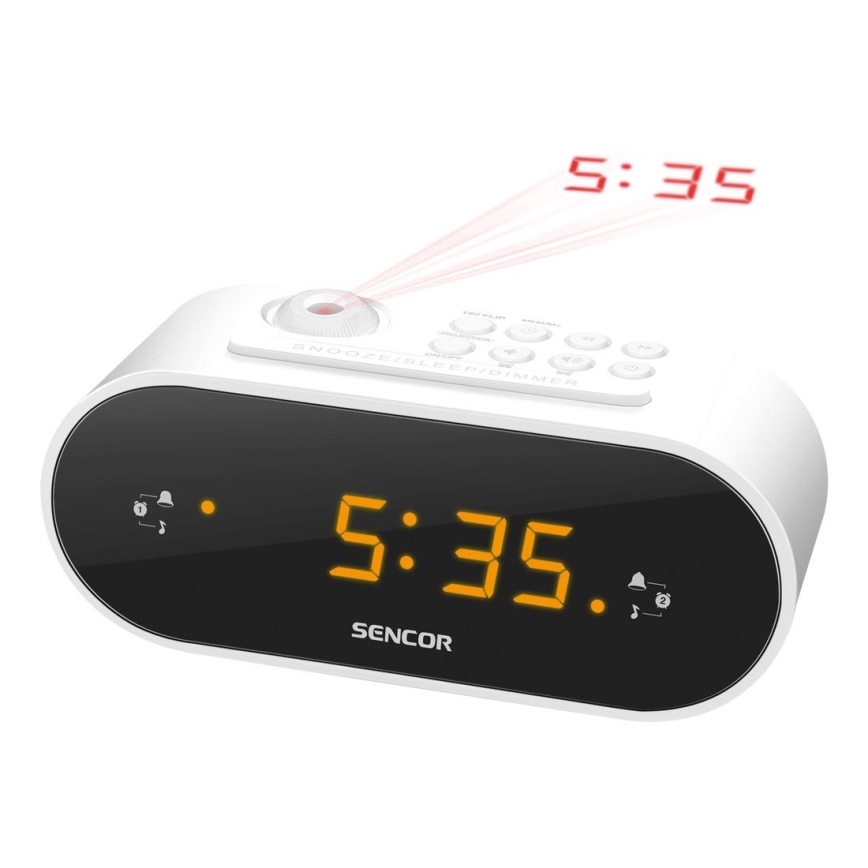 Sencor - Rádio-despertador com visor LED e projetor 5W/230V branco