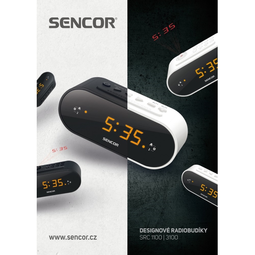 Sencor - Rádio-despertador com visor LED e projetor 5W/230V branco