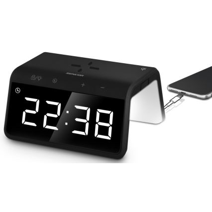 Sencor - Relógio despertador LED RGB com carregamento sem fios 10W