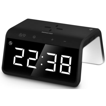 Sencor - Relógio despertador LED RGB com carregamento sem fios 10W