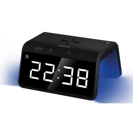 Sencor - Relógio despertador LED RGB com carregamento sem fios 10W