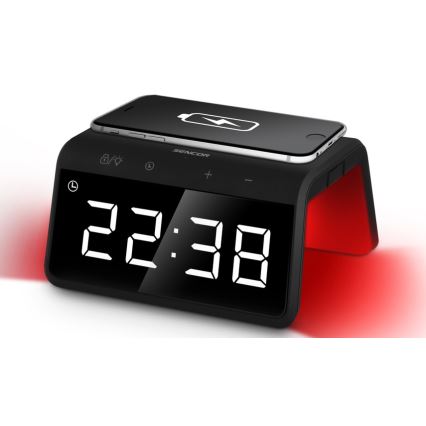 Sencor - Relógio despertador LED RGB com carregamento sem fios 10W