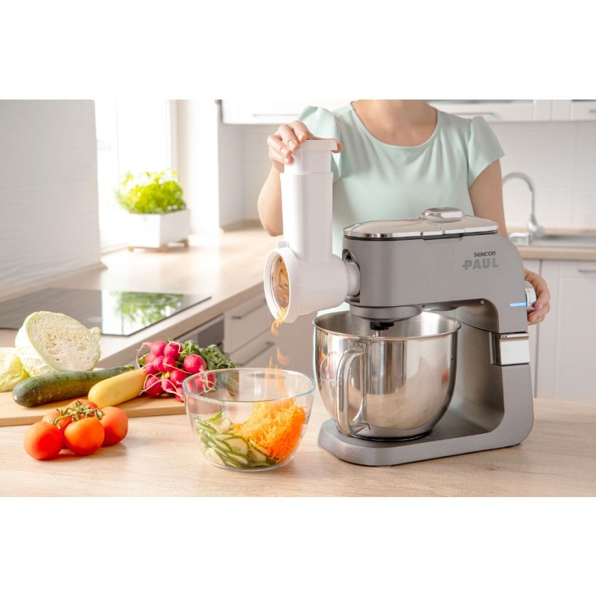 Sencor - Robô de cozinha com taça em aço inoxidável 1700W/230V cromado mate