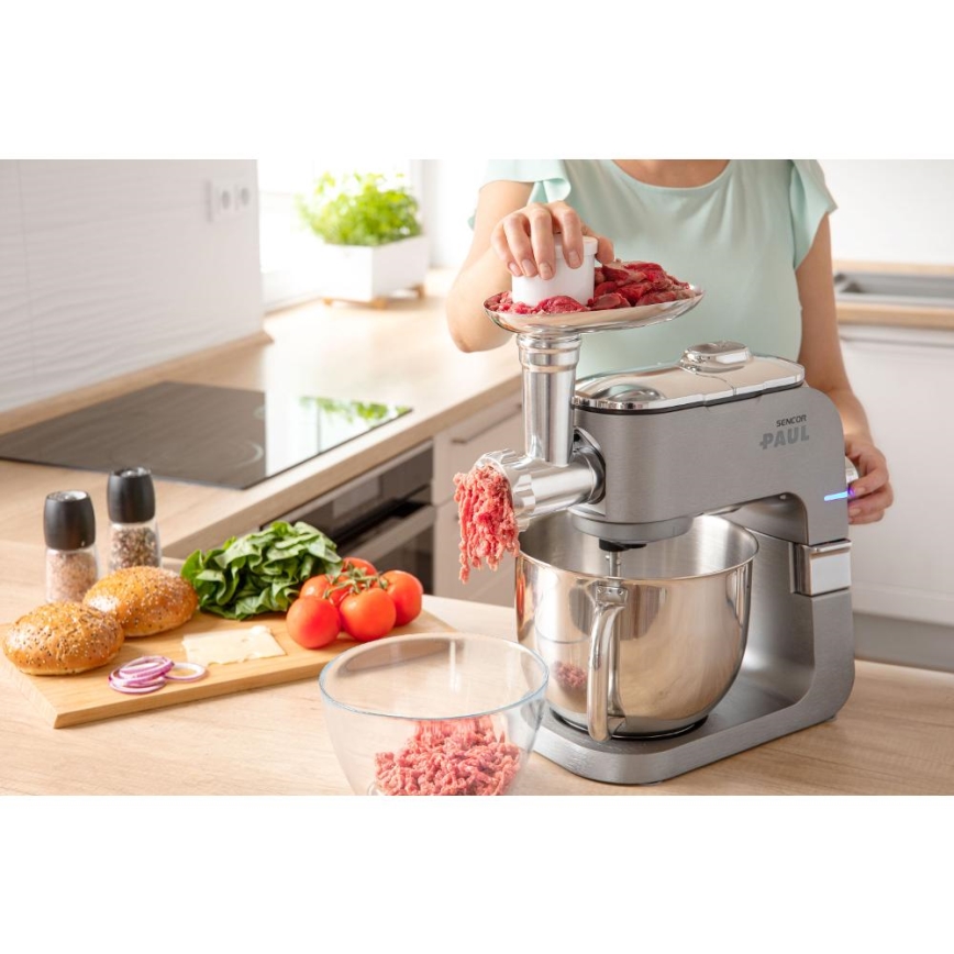 Sencor - Robô de cozinha com taça em aço inoxidável 1700W/230V cromado mate