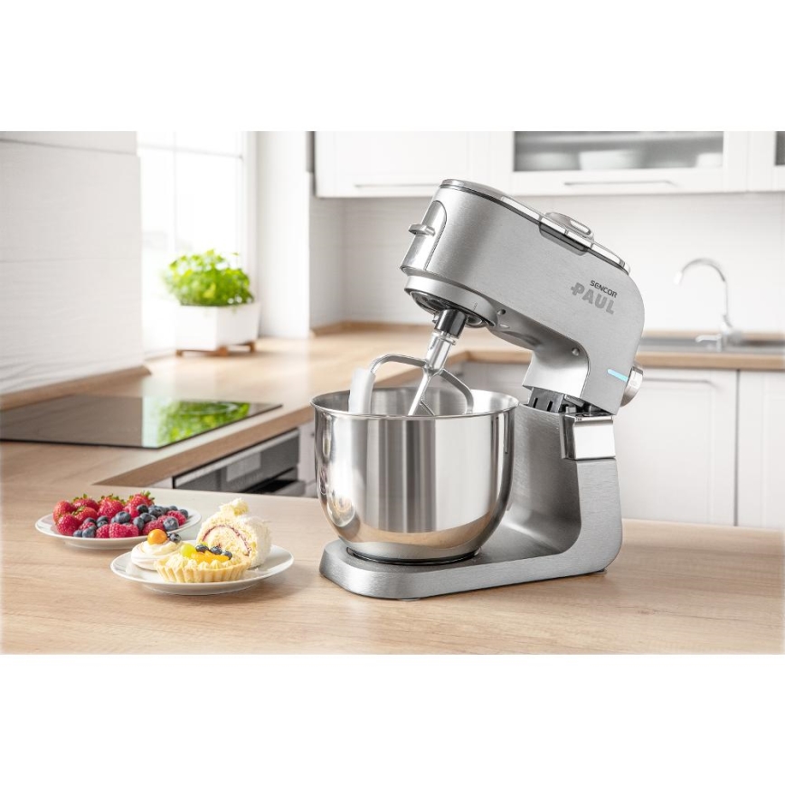 Sencor - Robô de cozinha multifuncional com taça em aço inoxidável 1500W/230V cromado mate