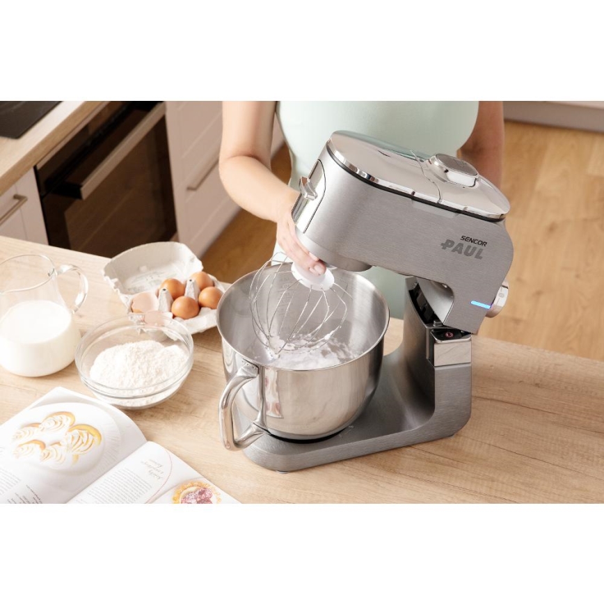 Sencor - Robô de cozinha multifuncional com taça em aço inoxidável 1500W/230V cromado mate