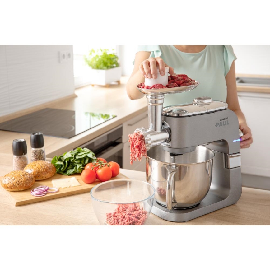 Sencor - Robô de cozinha multifuncional com taça em aço inoxidável 1500W/230V cromado mate