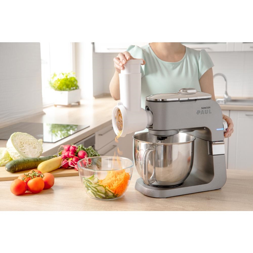 Sencor - Robô de cozinha multifuncional com taça em aço inoxidável 1500W/230V cromado mate