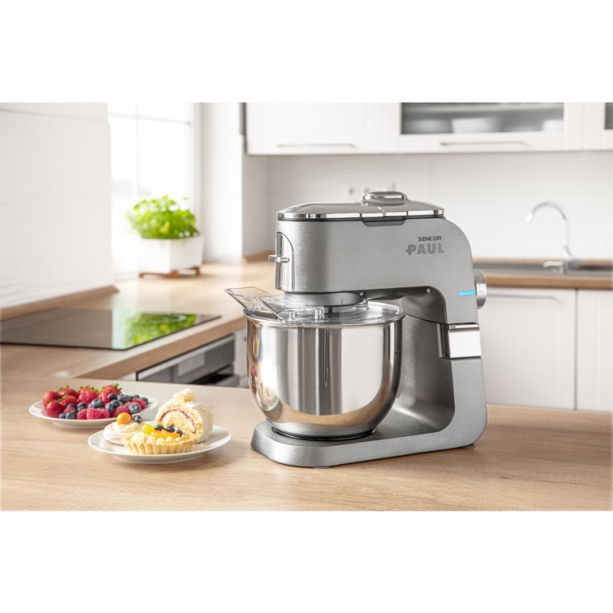 Sencor - Robô de cozinha multifuncional com taça em aço inoxidável 1500W/230V cromado mate