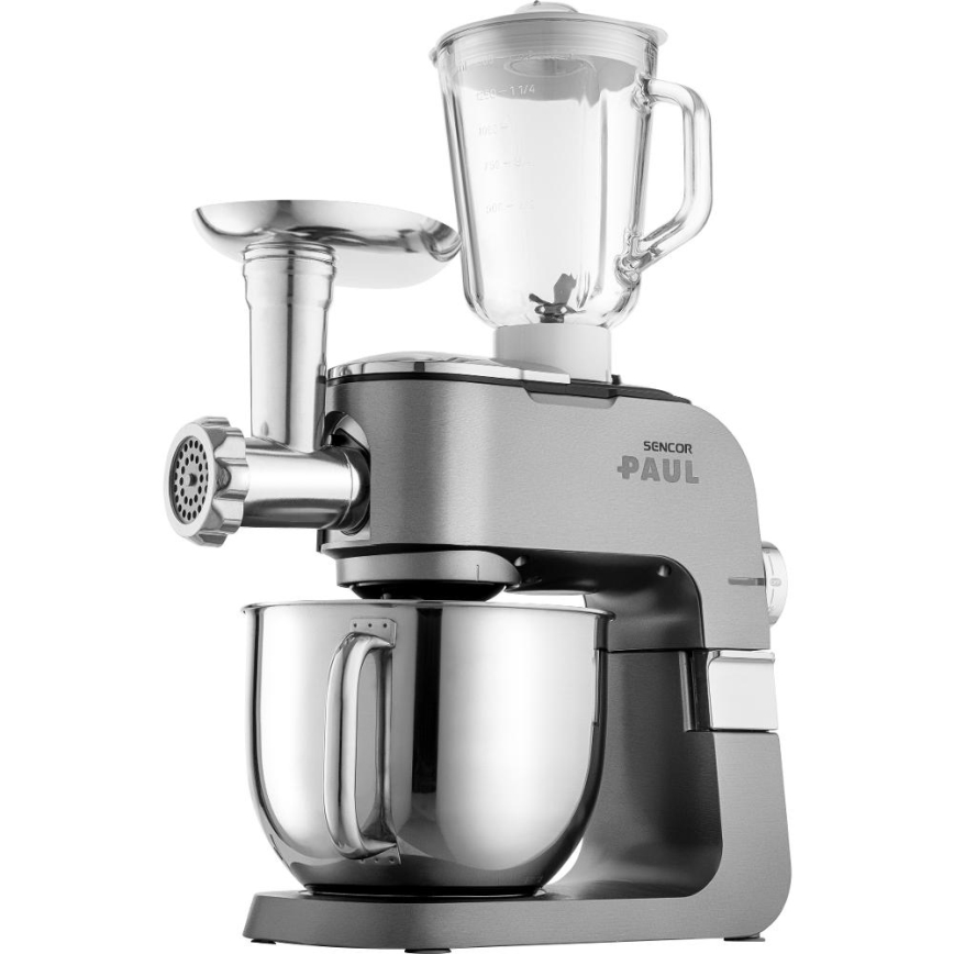 Sencor - Robô de cozinha multifuncional com taça em aço inoxidável 1500W/230V cromado mate
