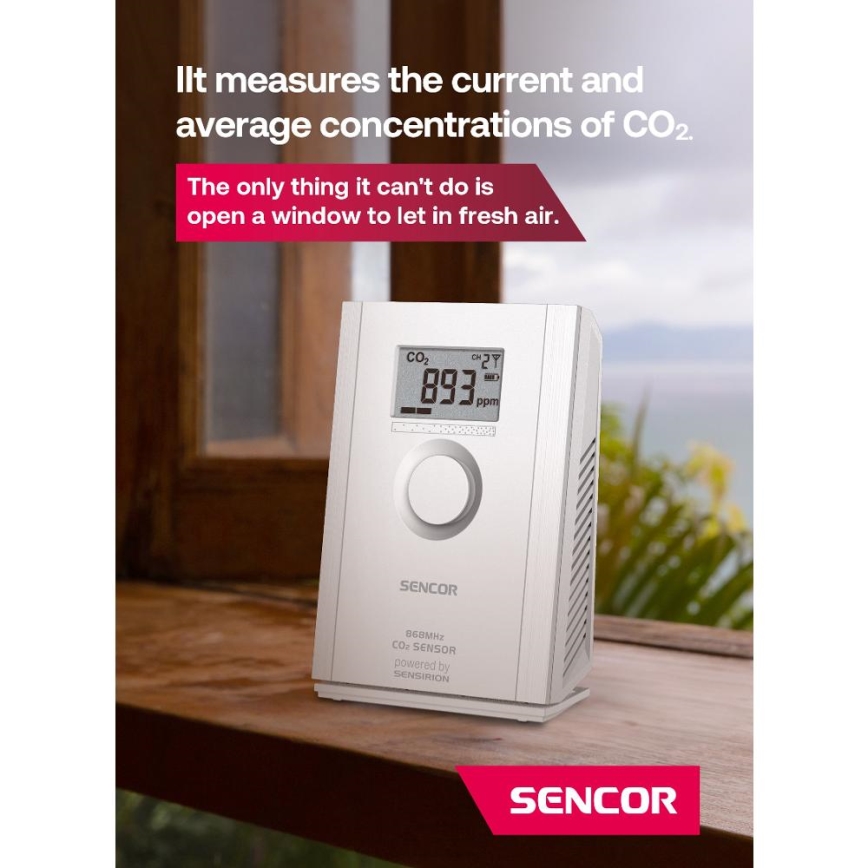 Sencor - Sensor de dióxido de carbono sem fios 5V/3xAA 2000 mAh