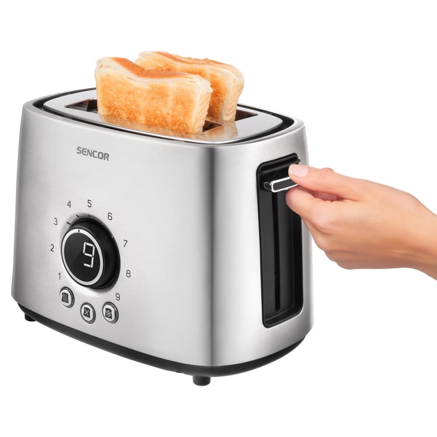 Sencor - Torradeira com dois buracos e aquecimento de 1000W/230V prata
