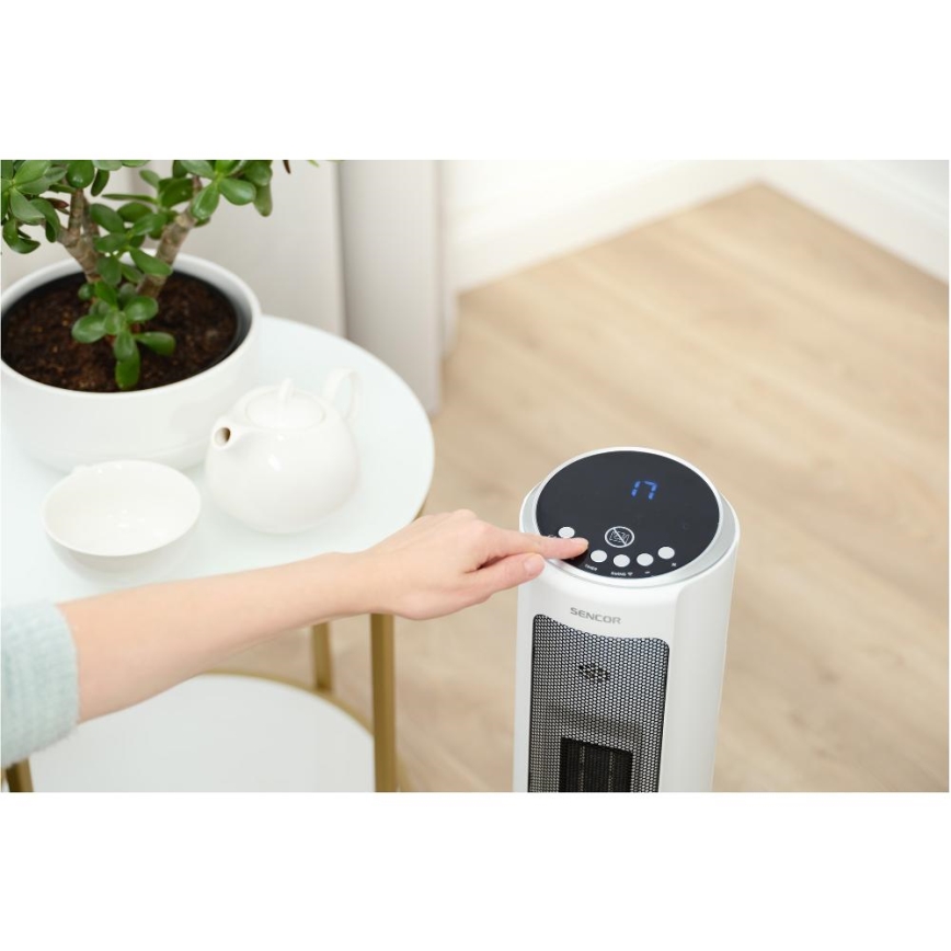 Sencor - Ventilador com elemento de aquecimento cerâmico 2200 W/230 V, Wi‑Fi, branco + controlo remoto