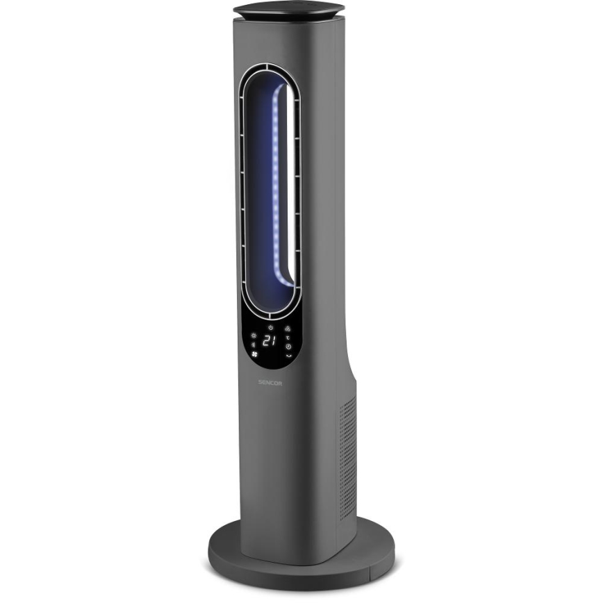 Sencor - Ventilador de torre sem pás com aquecedor cerâmico 1200/2000W/230V antracite + controlo remoto