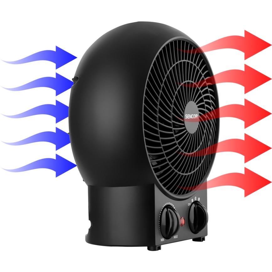 Sencor - Ventoinha com elemento de aquecimento 1200/2000W/230V preto