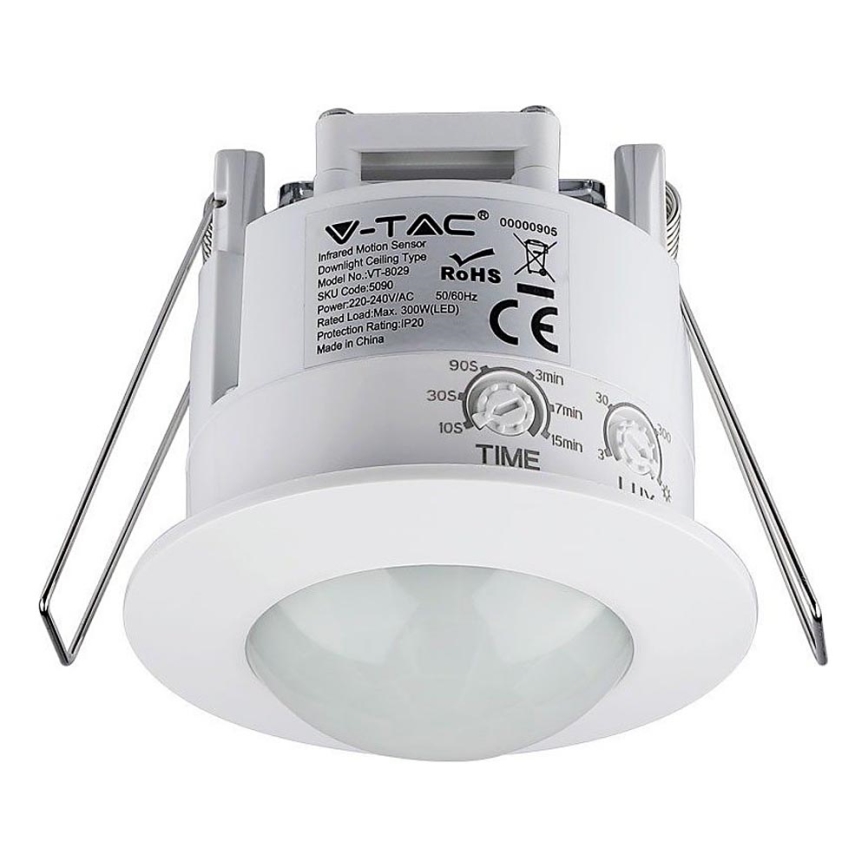 Sensor de movimento embutido PIR 360° 300W/230V branco