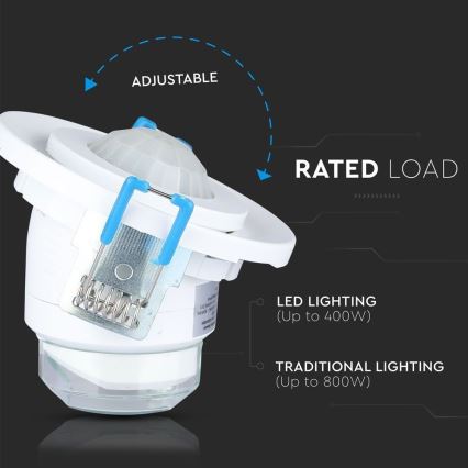 Sensor de movimento embutido PIR 360° 400W/230V branco